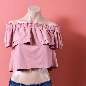 Young Fabulous & Broke Off Shoulder Suede Pink Top